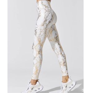 Carbon 38 Metallic Snake Print, White and Gold Leggings. Large.
